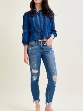 Judy Blue Medium Blue Distressed Skinny Jeans